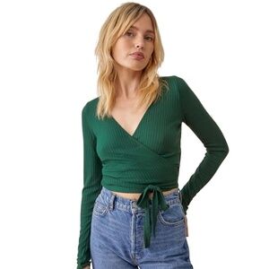 Reformation Long Sleeve Green Petalo Wrap Top